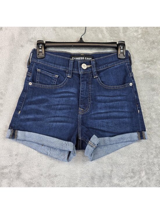 Express Jeans Pants - Express Jeans Shorts Womens 0 Blue Denim High Rise Cuffed Stretch Casual Summer